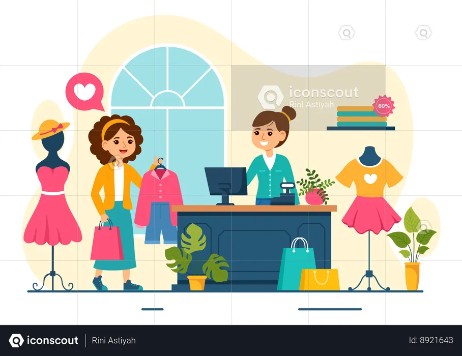 Girl purchase clothes from clothing store  Illustration