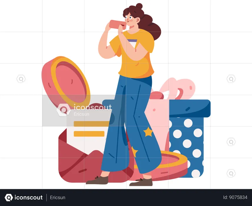 Girl purchasing Gift card  Illustration