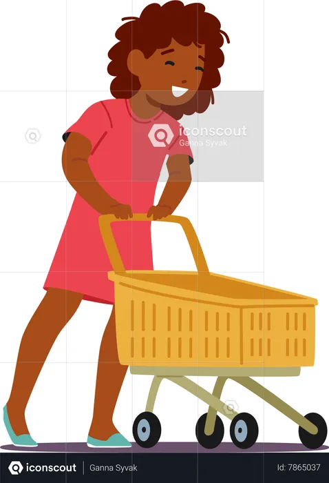 Girl Pushing A Supermarket Trolley  Illustration