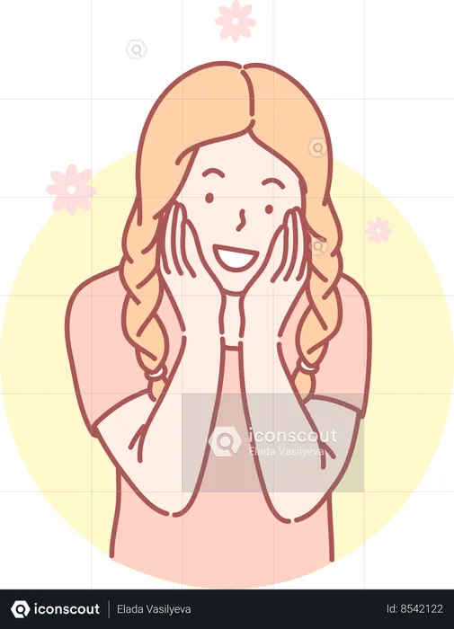 Girl put hands on cheeks and feeling surprise  Illustration