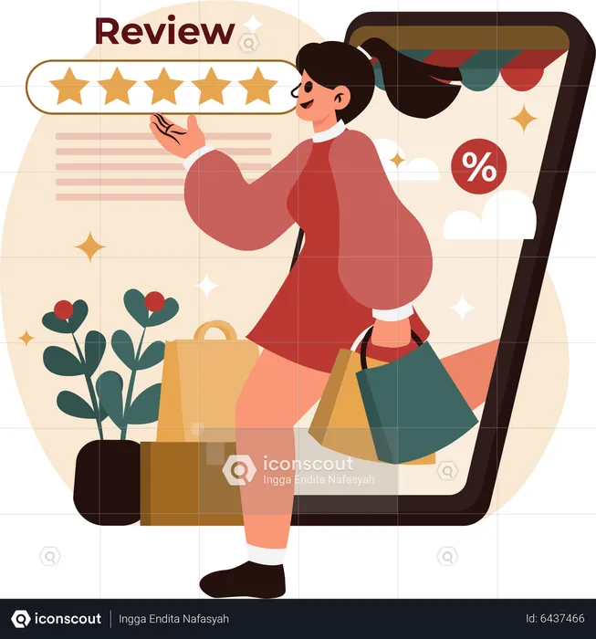 Girl put online shopping review  Illustration