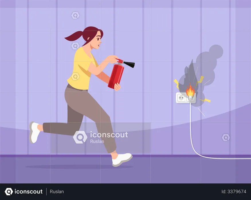 Girl puts out fire  Illustration