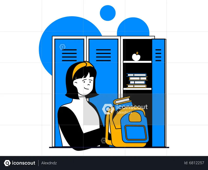 Girl putting books in University locker  Illustration