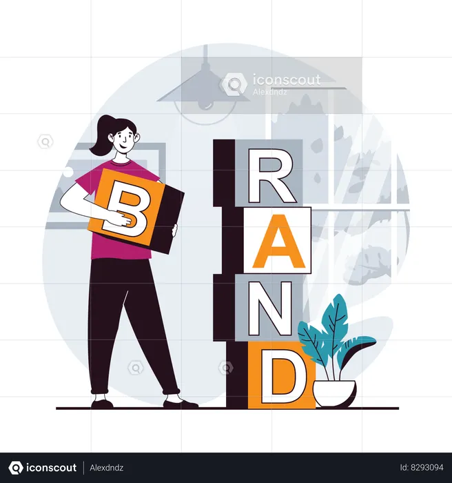 Girl putting brand block  Illustration