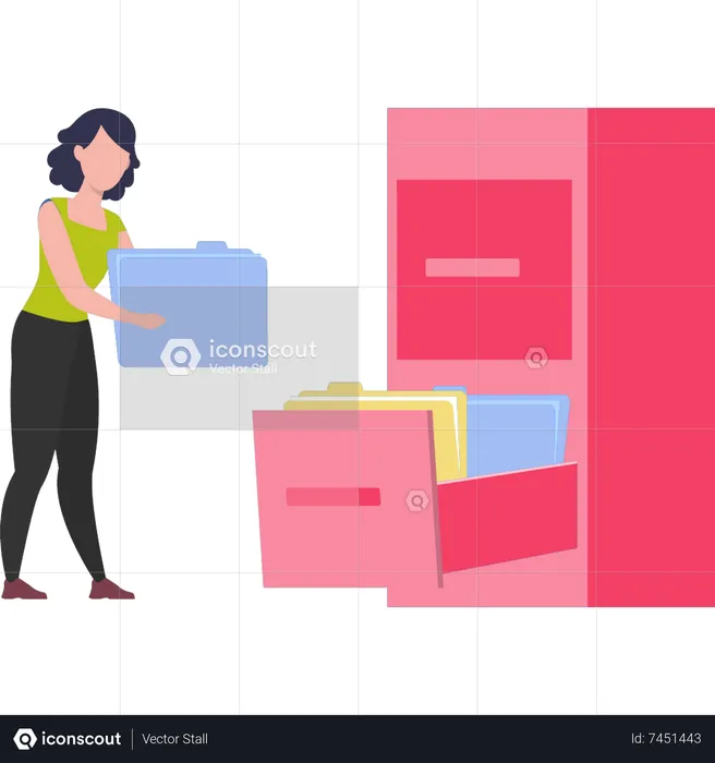 Girl putting folder in drawer  Illustration