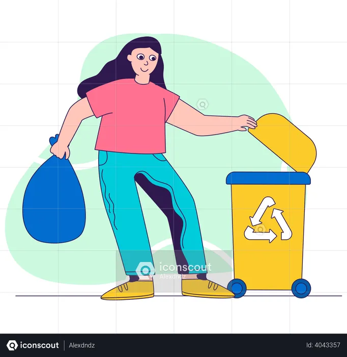 Girl putting garbage in recycle bin  Illustration