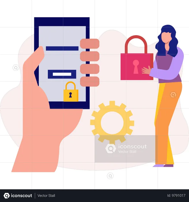 Girl putting password on mobile  Illustration