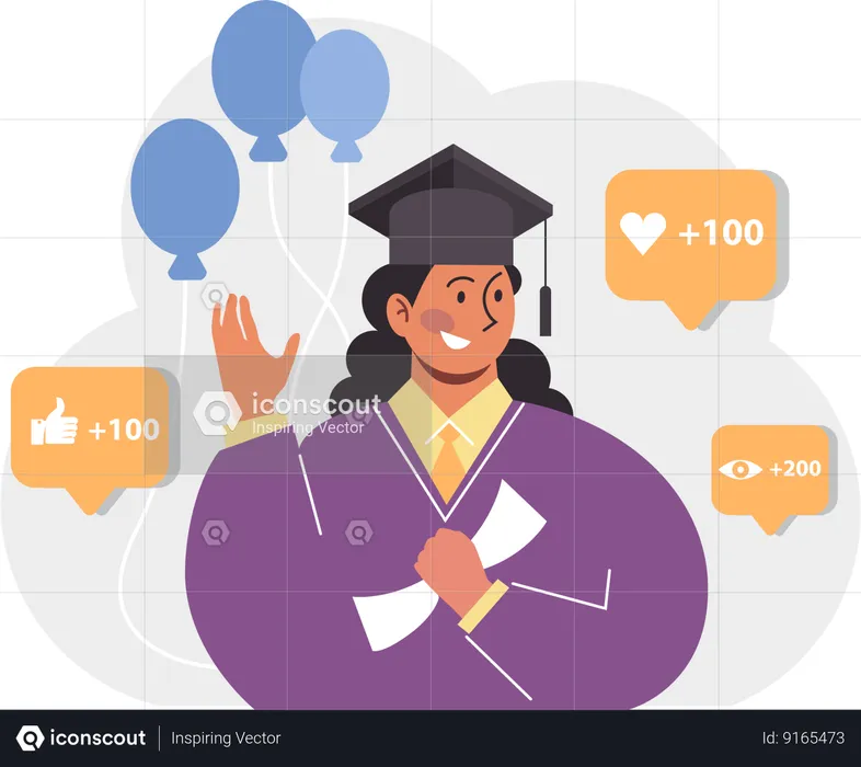 Girl putting social media post on graduation day  Illustration