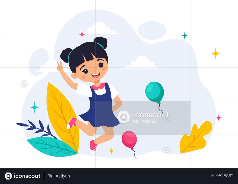 Girl raises her left hand  Illustration