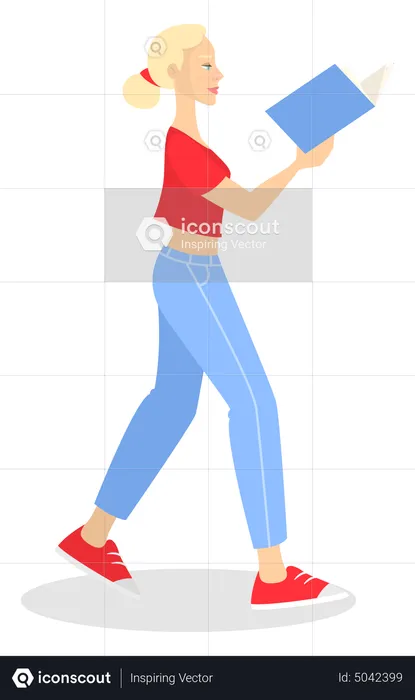 Girl read book while walking  Illustration