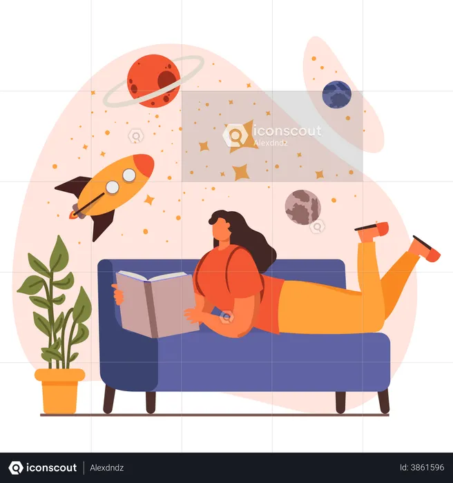 Girl reading about astrology  Illustration