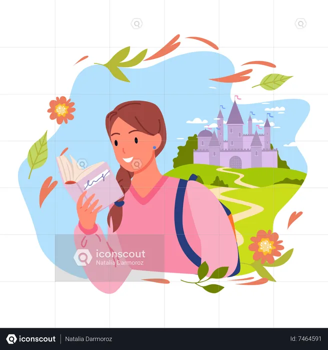 Girl reading about fairy tale  Illustration