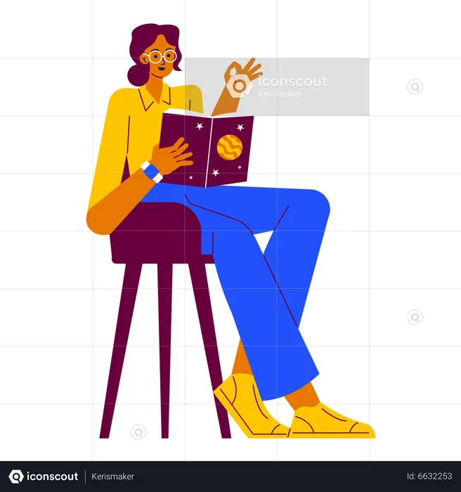 Girl Reading astronomy book  Illustration