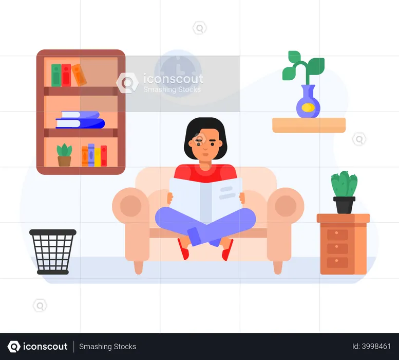 Girl Reading At Home  Illustration