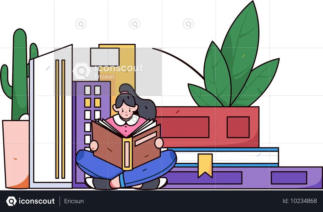 Girl reading book at home  Illustration