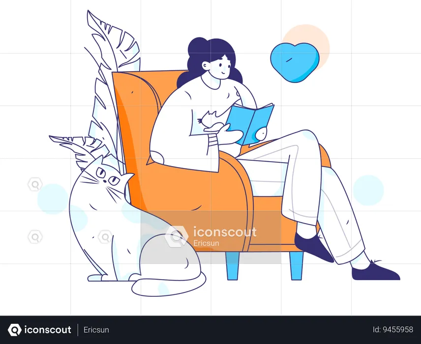 Girl reading book at home on armchair  Illustration