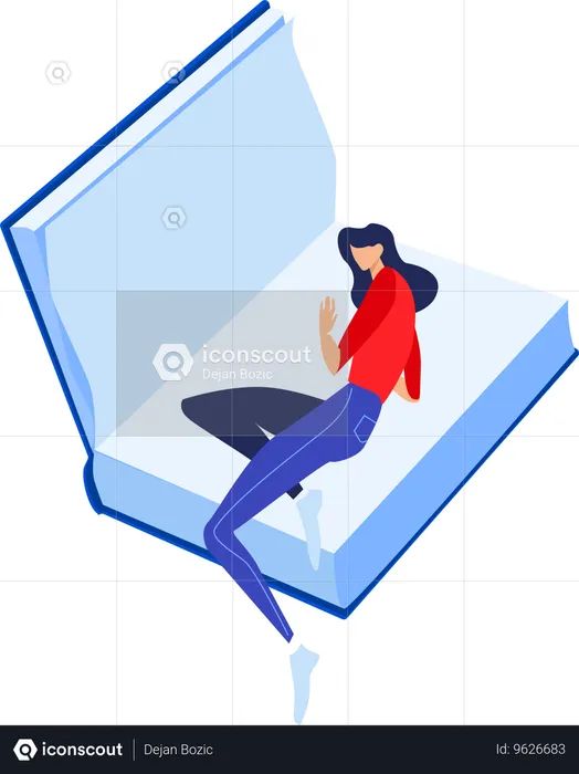 Girl reading book at night  Illustration