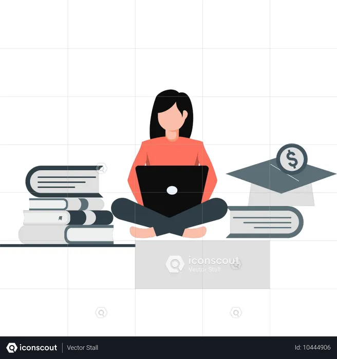 Girl reading book from laptop  Illustration