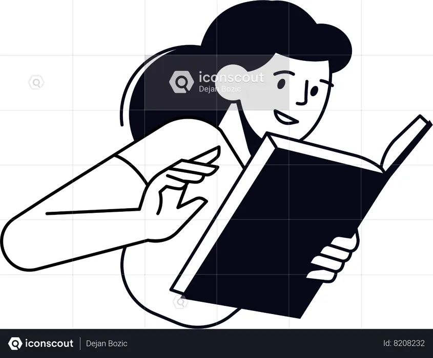 Girl Reading Book  Illustration