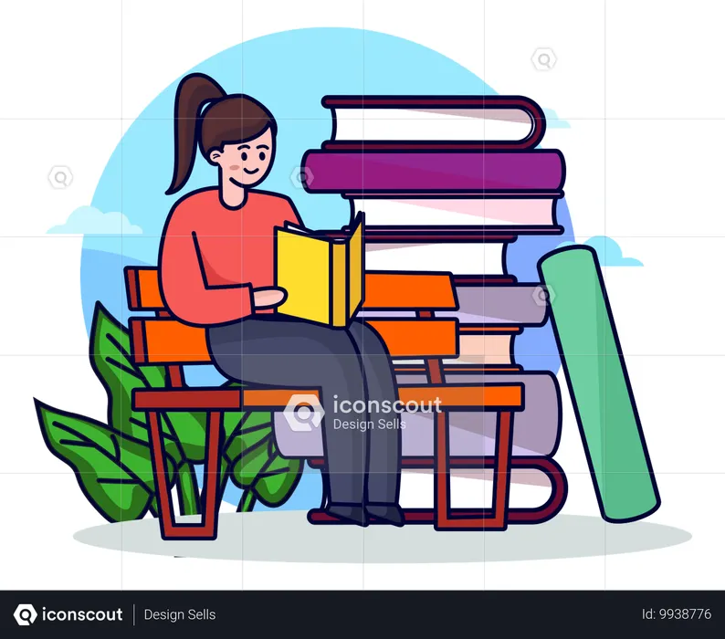 Girl Reading Book  Illustration