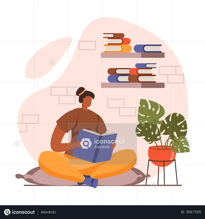 Girl reading book in leisure time  Illustration