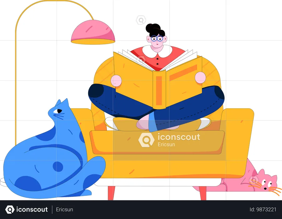 Girl reading book on sofa  Illustration