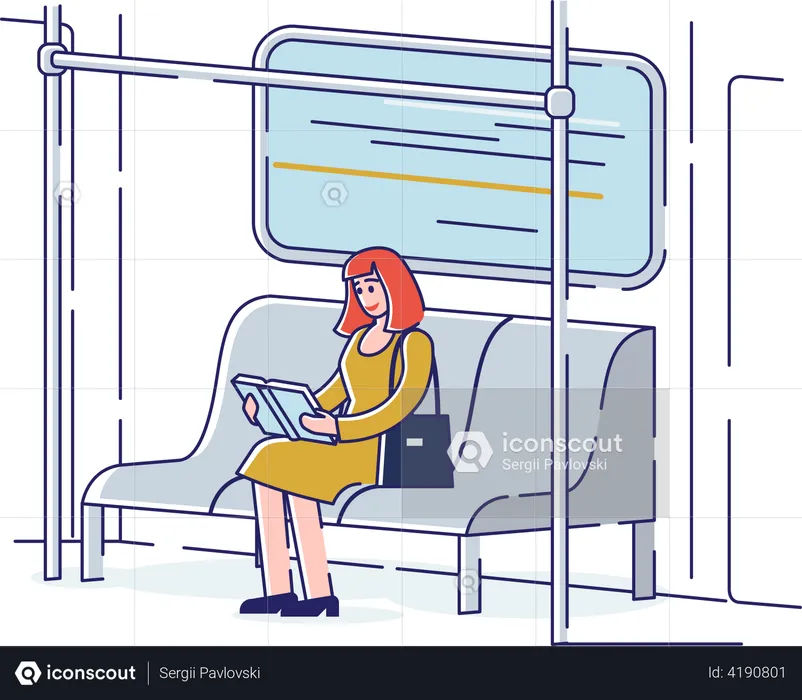 Girl reading book while commuting to home  Illustration