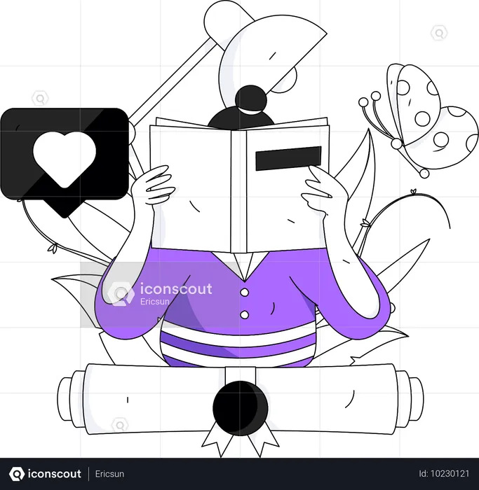 Girl reading book while getting education degree  Illustration