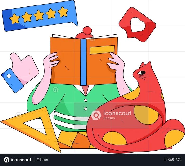 Girl reading book while giving book review  Illustration