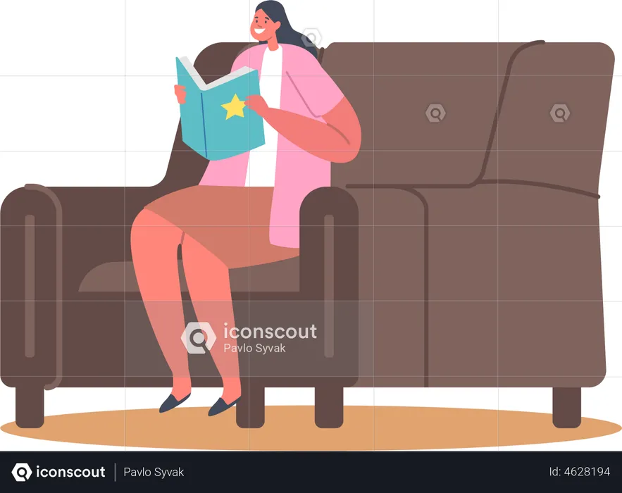 Girl reading book while sitting on armchair  Illustration