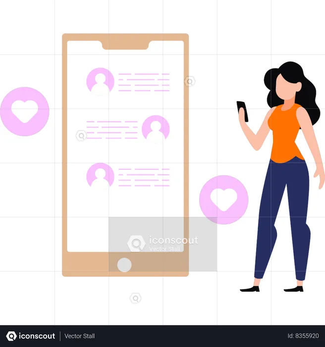 Girl reading chat on mobile  Illustration