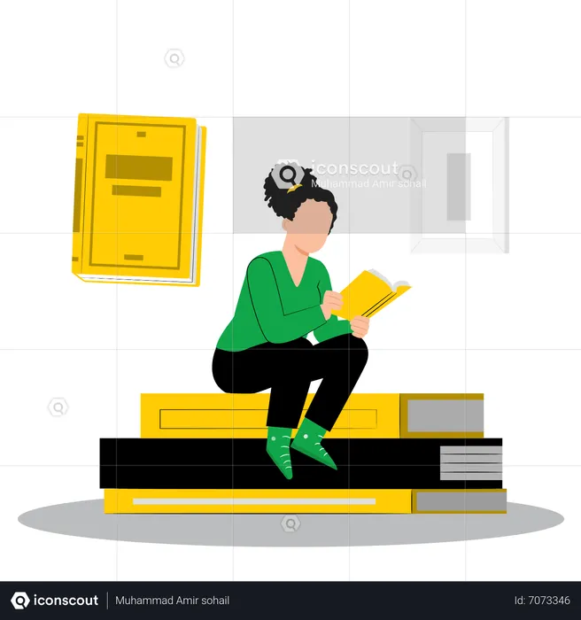 Girl reading from textbook  Illustration