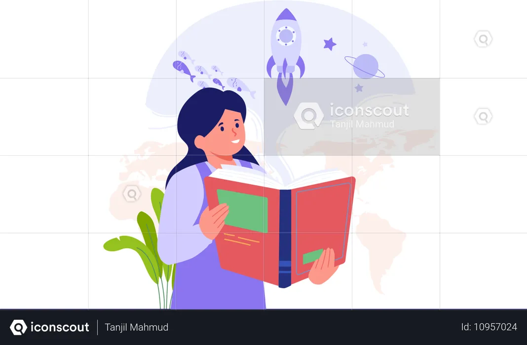 Girl Reading Global Environment  Illustration