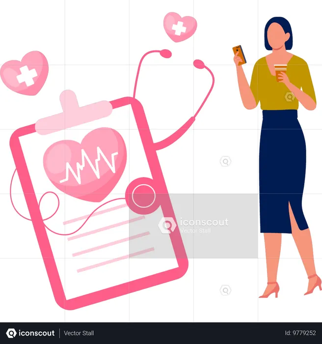 Girl reading heart reports  Illustration