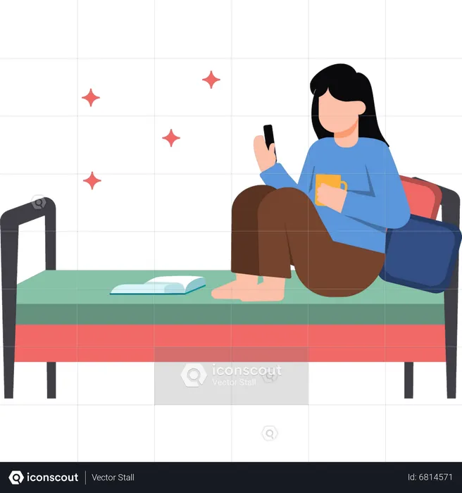 Girl reading in bed  Illustration