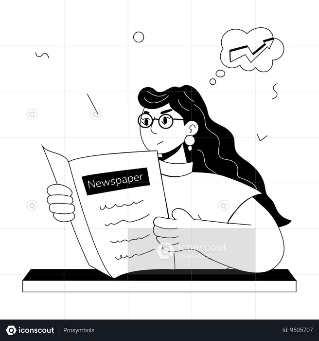 Girl Reading Newspaper  Illustration