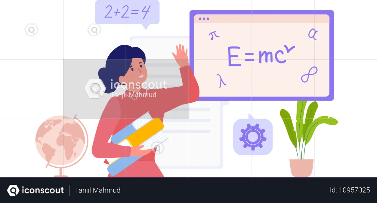 Girl Reading Science Theory  Illustration