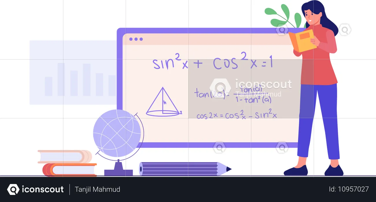 Girl Reading Trigonometry  Illustration