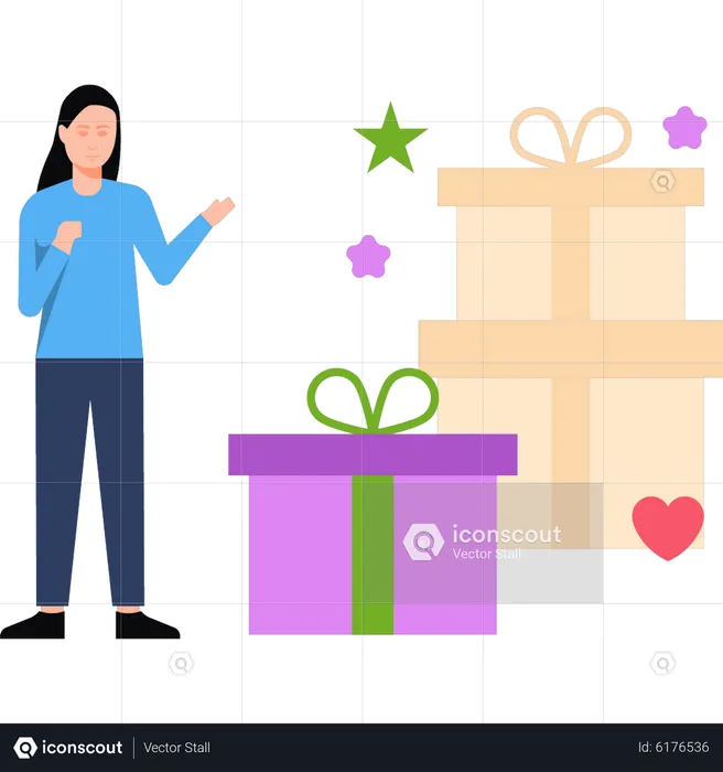Girl receive gift boxes  Illustration