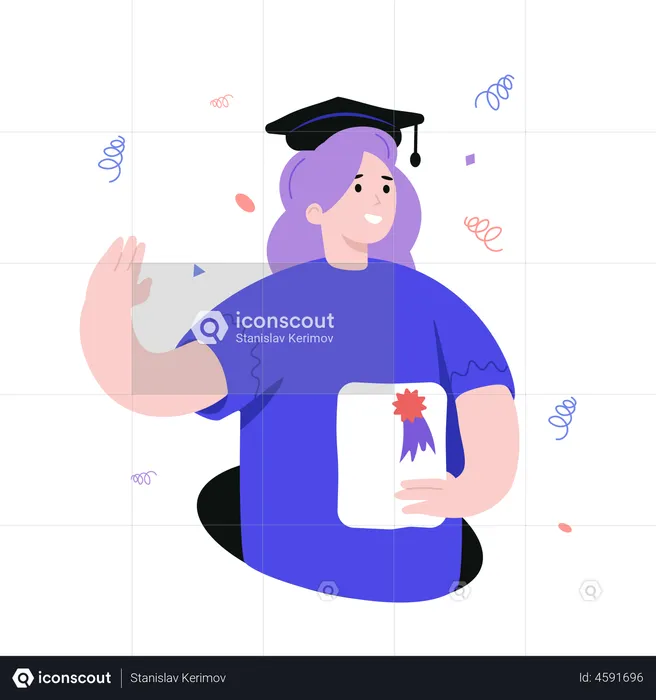 Girl received graduation degree  Illustration