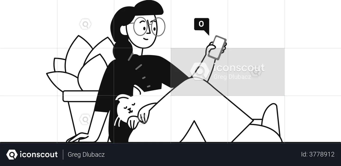 Girl received notification on mobile  Illustration