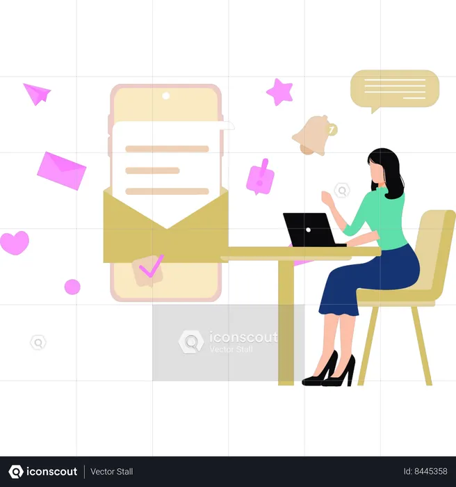 Girl received the mail notification  Illustration
