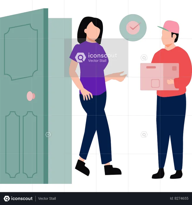 Girl receives her online parcel  Illustration