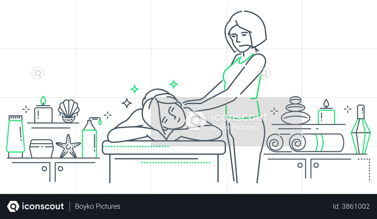 Girl receiving massage in spa  Illustration