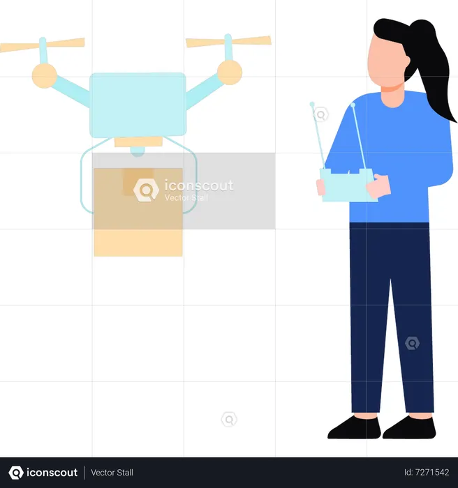 Girl receiving parcel by drone  Illustration