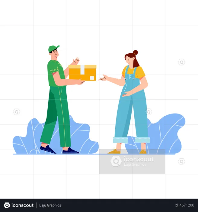 Girl receiving shopping delivery  Illustration