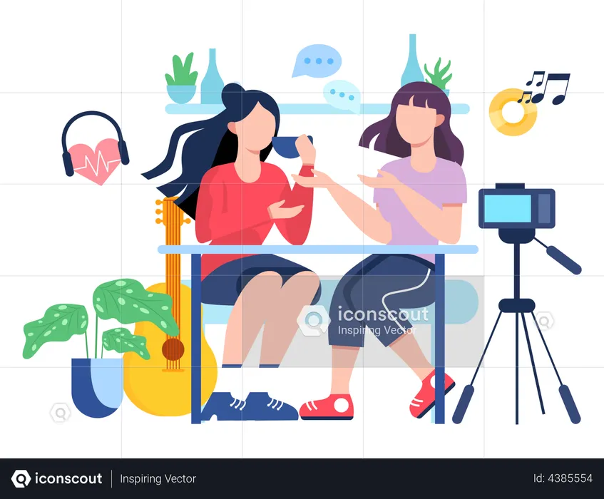 Girl recording podcast  Illustration