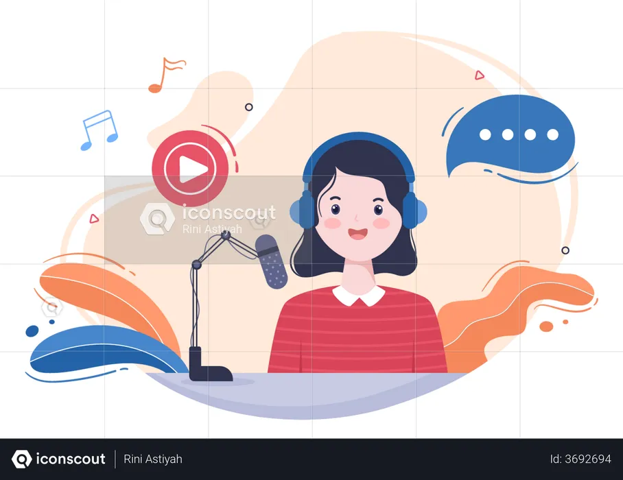 Girl Recording Podcast  Illustration