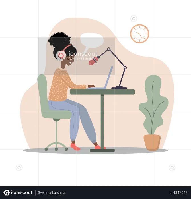 Girl recording podcast  Illustration