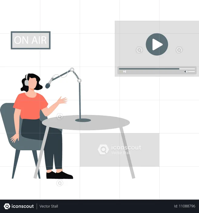 Girl recording video podcast  Illustration